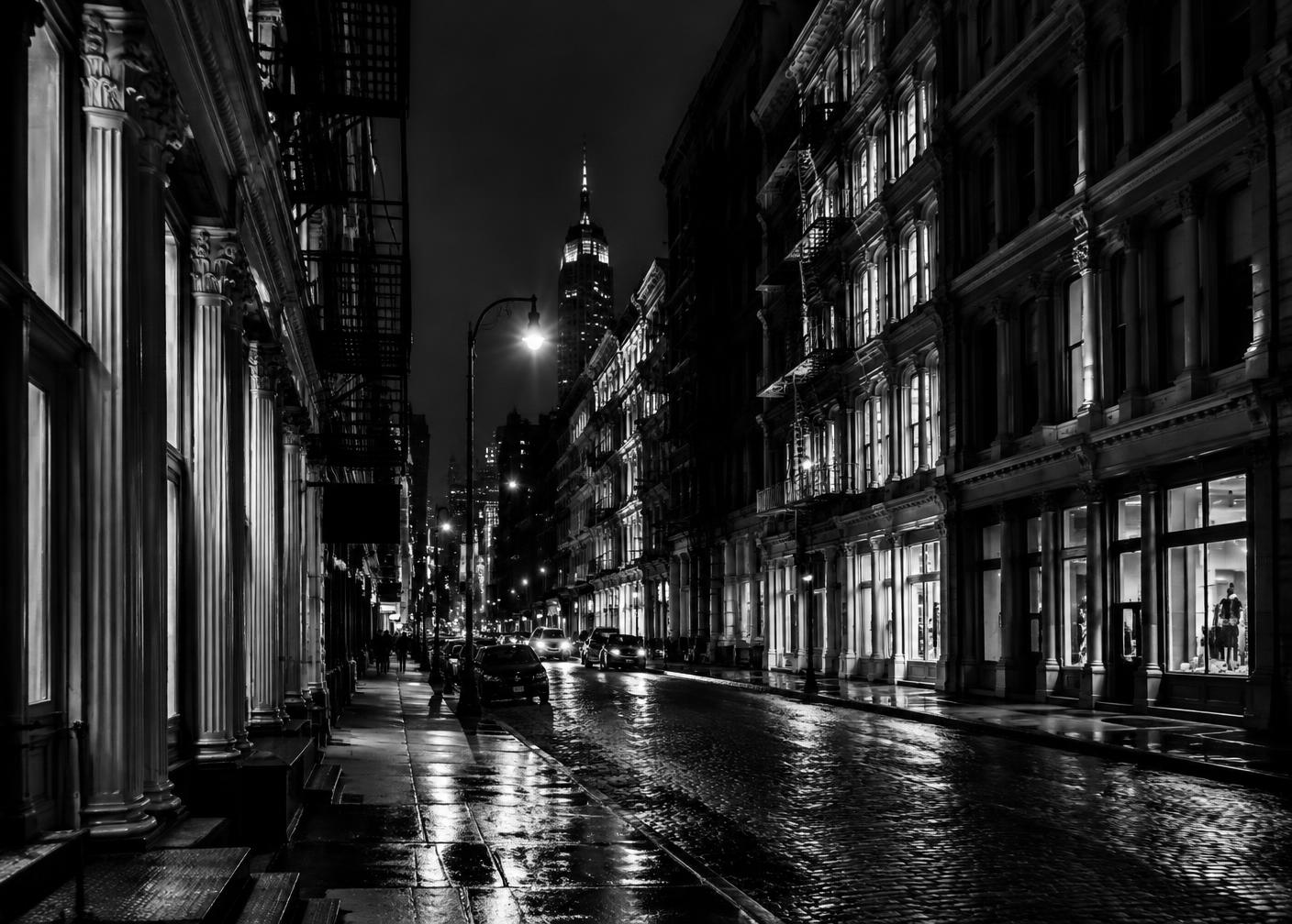 SoHo cast iron street at night